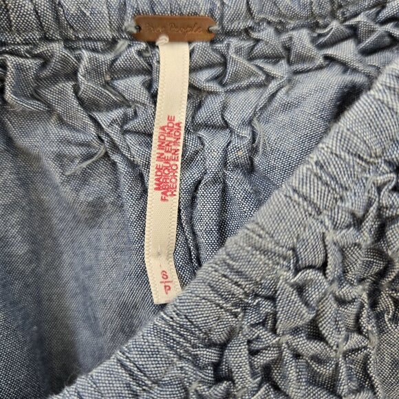 Free People Amelie Chambray Ruffle Hem Puff Sleeve Mini Dress Size Small - Picture 3 of 8